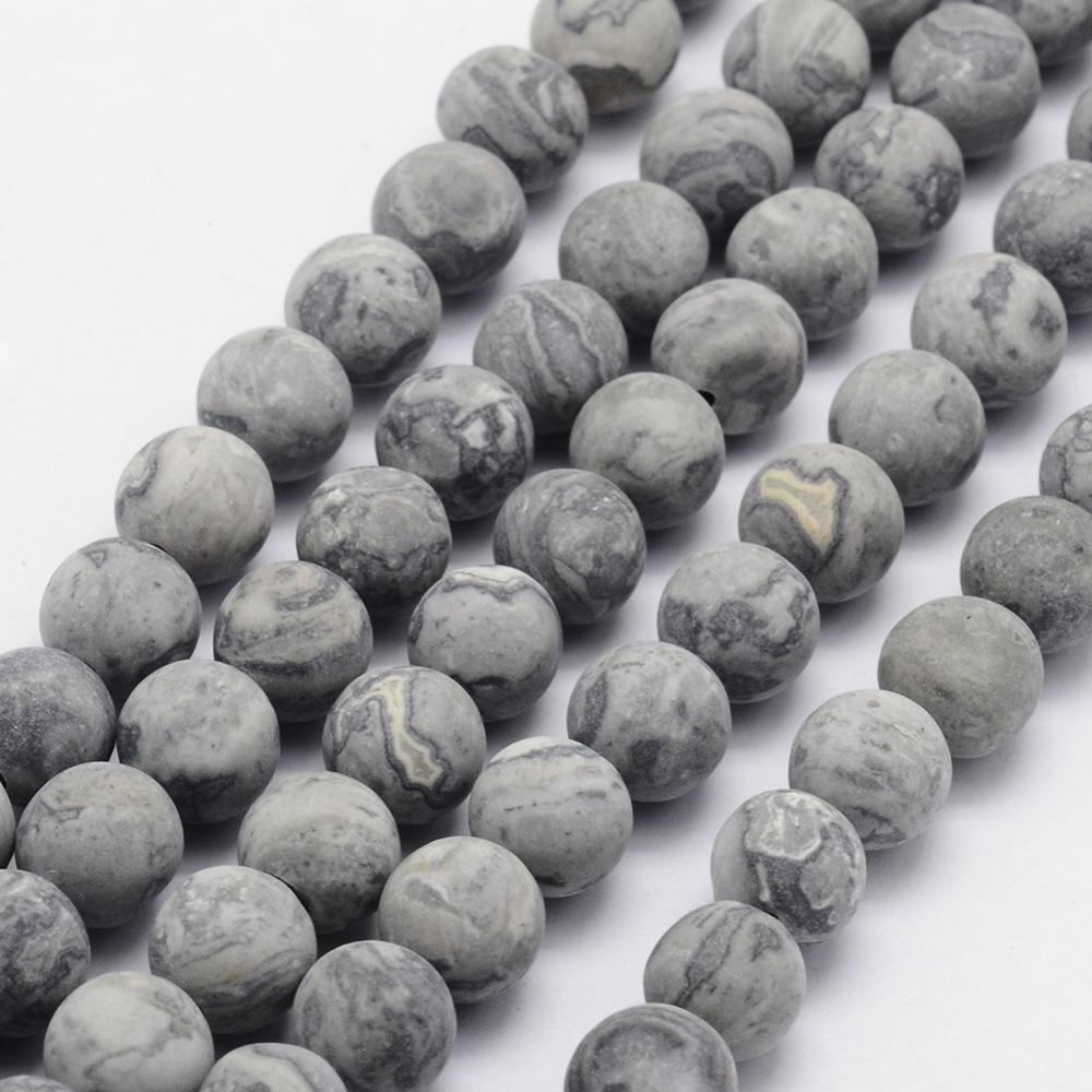 PandaHall Natural Map Stone/Picasso Stone/Picasso Jasper Beads Strands, Frosted, Round, 7.5~8mm, Hole: 1mm; about 47pcs/strand, 15.3"(39cm)...