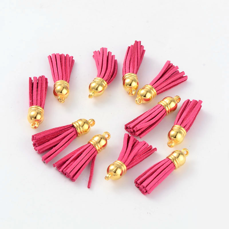 PandaHall Suede Tassels, with CCB Plastic Findings, Nice for DIY Earring or Cell Phone Straps Making, HotPink, 38x10mm, Hole: 2mm Suede Pink