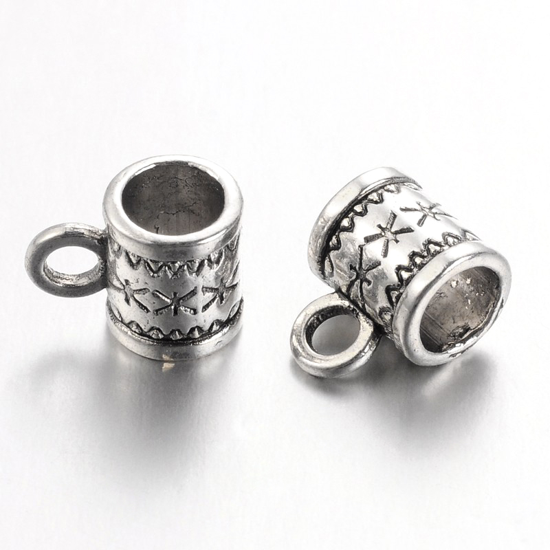 PandaHall Tibetan Style Hangers, Bail Beads, Lead Free and Cadmium Free, Column, Antique Silver Color, Size: about 11mm long, 8mm wide, 6mm...