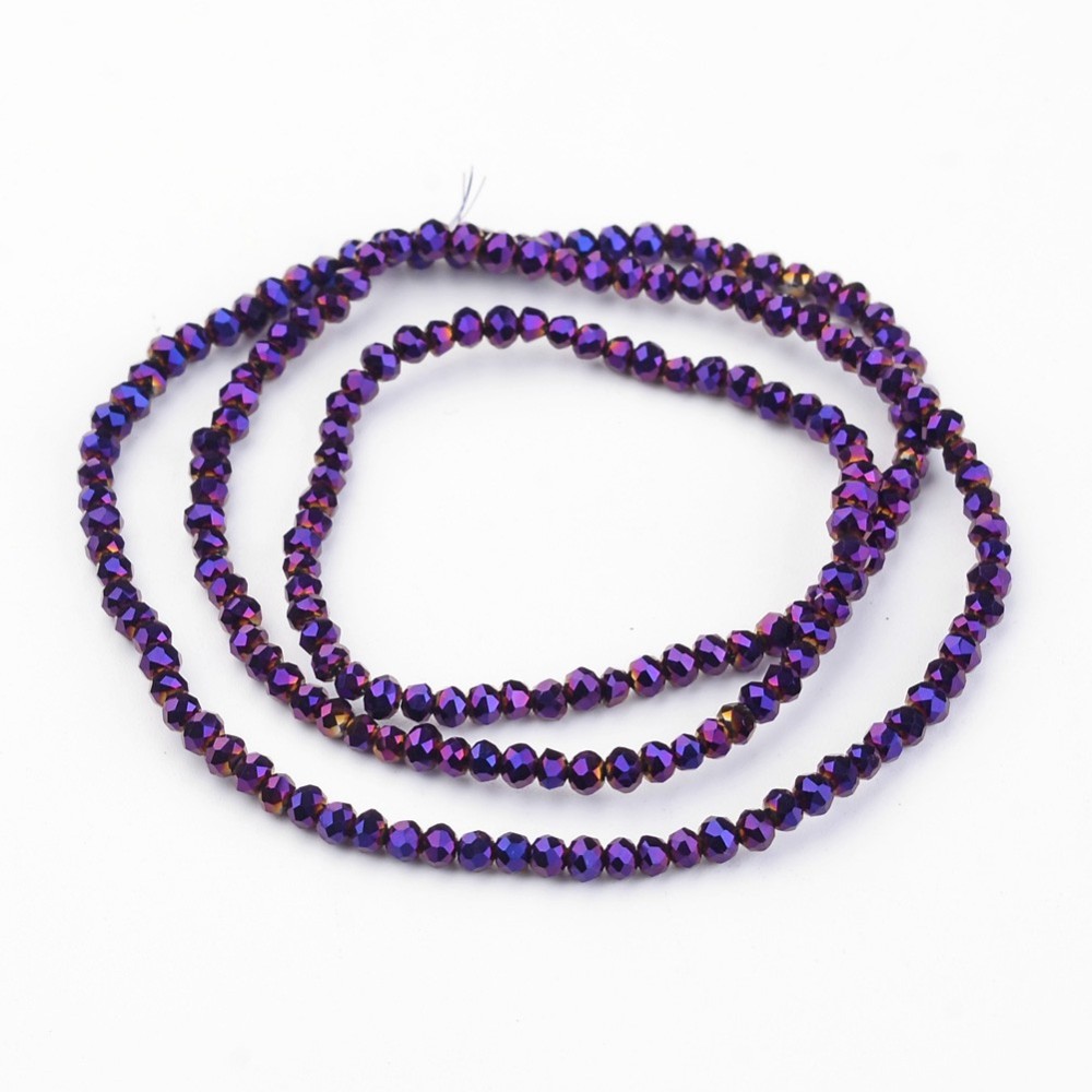 PandaHall Electroplate Glass Bead Strands, Faceted, Rondelle, Purple Plated, 3x2mm, Hole: 1mm; about 196pcs/strand, 16" Glass Rondelle