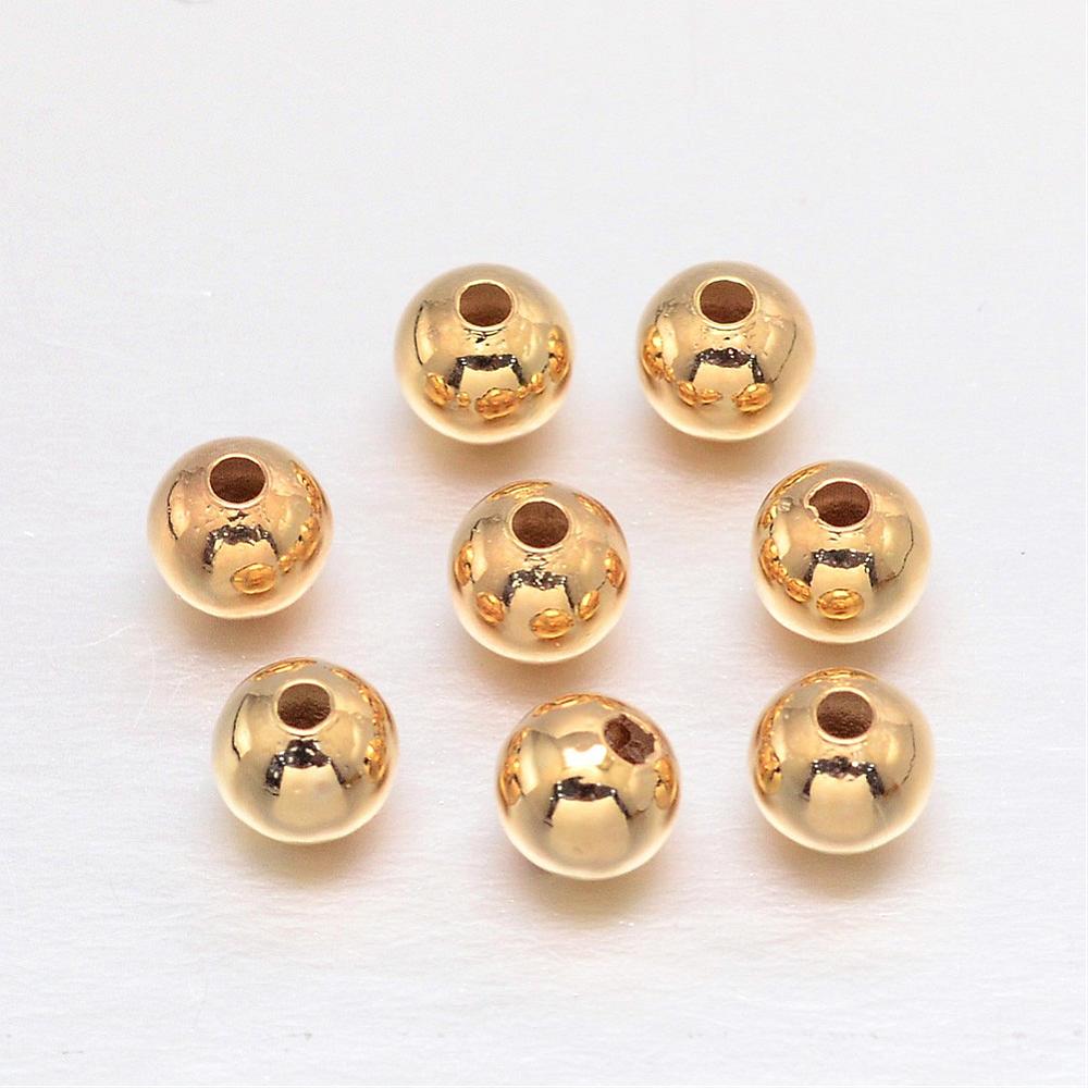 PandaHall Real Gold Plating Brass Round Spacer Beads, Lead Free & Cadmium Free & Nickel Free, 4mm, Hole: 1.5mm; about 833pcs/50g Brass Round