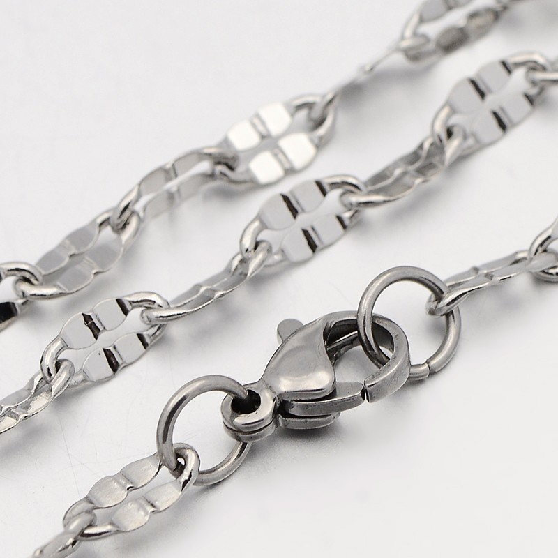 PandaHall 304 Stainless Steel Cross Chain Necklaces, with Lobster Claw Clasps, Stainless Steel Color, 23.4"(59.4cm), 3.5mm Stainless Steel