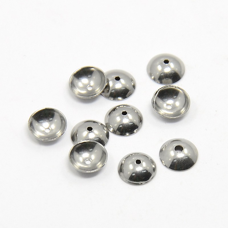 PandaHall 304 Stainless Steel Bead Caps, Stainless Steel Color, 6x2mm, Hole: 0.5mm Stainless Steel