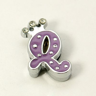 PandaHall Alloy Enamel Rhinestone Slide Charms, Letter, Platinum Metal Color, Letter.Q, Purple, 19x11x4mm, Hole: 1x8mm Alloy+Enamel Purple