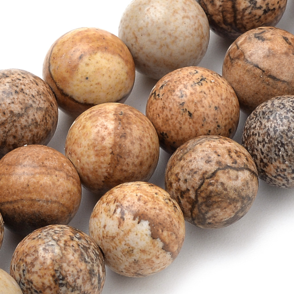 PandaHall Natural Picture Jasper Beads Strands, Round, 8mm, Hole: 1mm; about 50pcs/strand, 15.7" Picture Jasper Round