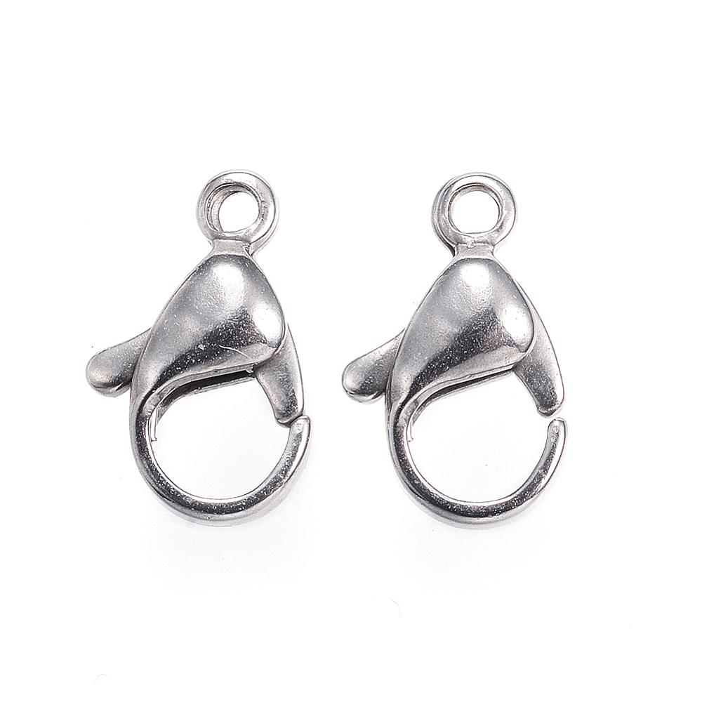 PandaHall 304 Stainless Steel Lobster Claw Clasps, Stainless Steel Color, 12x7x3.5mm, Hole: 1.2mm Stainless Steel Others