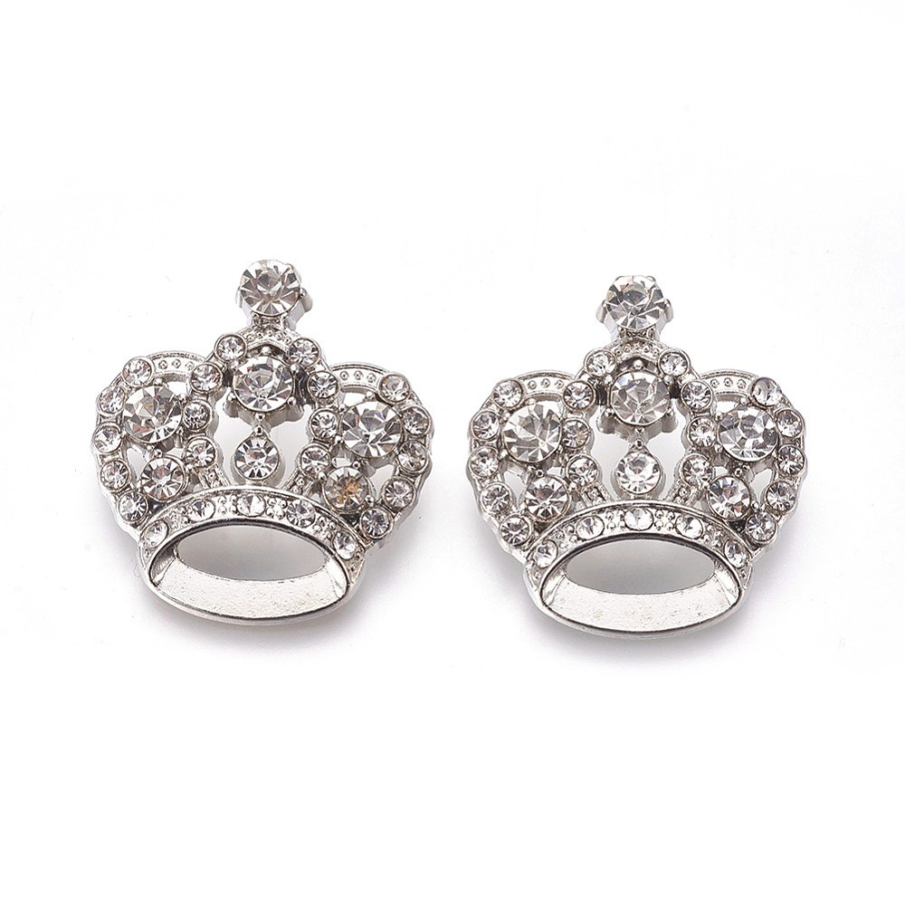 PandaHall Rhinestone Pendants, with Alloy Findings, Crown, Platinum, Clear, 31x29x10mm, Hole: 3mm Brass+Rhinestone Crown Clear