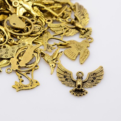 PandaHall Tibetan Style Pendants, Bird, Antique Golden, 17~62.5x8~48.5x1~8mm, Hole: 2~4mm Alloy Bird