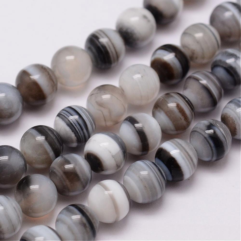 PandaHall Natural Striped Agate/Banded Agate Bead Strands, Round, 6mm, Hole: 1mm; about 66pcs/strand, 16.1" Banded Agate Round