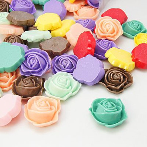 PandaHall Mixed Resin Rose Flower Cabochons, 33x30x12mm Resin Flower Multicolor