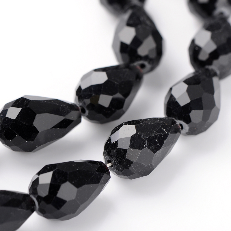PandaHall Glass Beads Strands, Crystal Suncatcher, Faceted, Drop, Black, about 10mm wide, 15mm long, hole: 1.5mm, about 50pcs/strand, 27"...