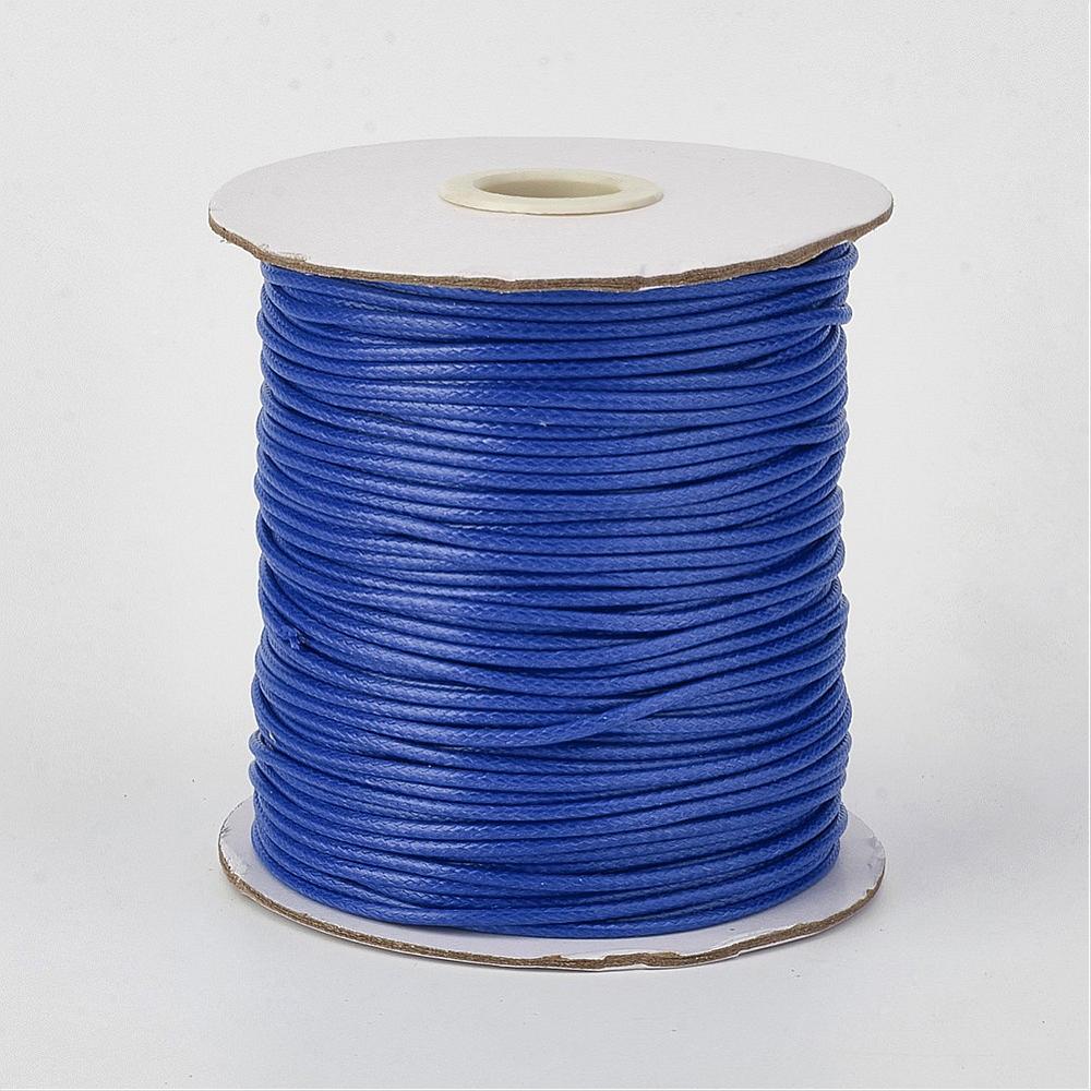 PandaHall Environmental Korean Waxed Polyester Cord, Blue, 2mm; about 100yards/roll(91.44m/roll). Waxed Polyester Cord Blue