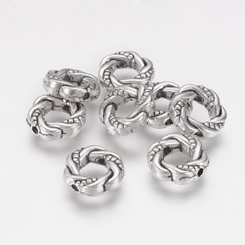 PandaHall Tibetan Style Alloy Bead Frames, Ring, Lead Free, Cadmium Free and Nickel Free, Ring, Antique Silver, about 11mm in diameter...