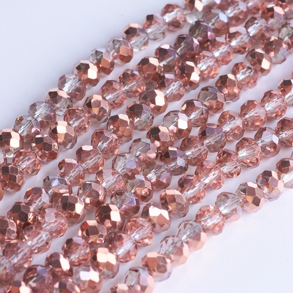 PandaHall Electroplate Glass Bead Strands, Half Copper Plated, Faceted, Rondelle, Clear, 4x3mm, Hole: 1mm; about 149pcs/strand, 18.1" Glass...