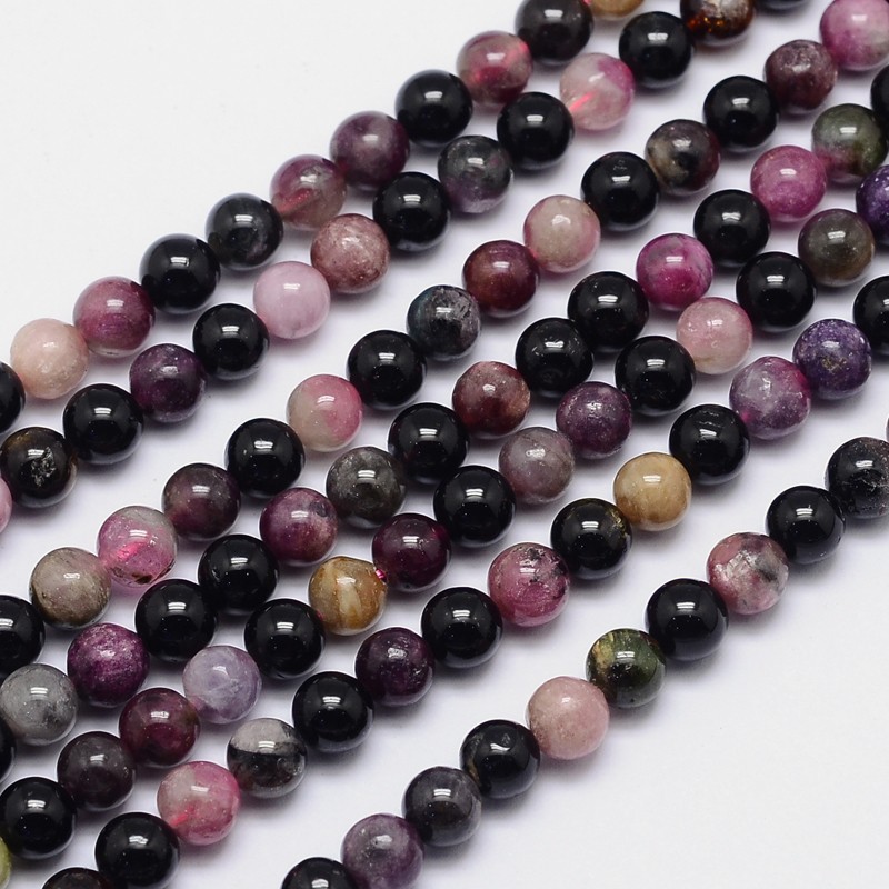 PandaHall Natural Tourmaline Round Bead Strands, 6mm, Hole: 1mm; about 66pcs/strand, 15.5" Tourmaline Round