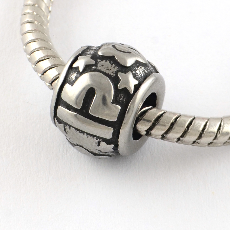 PandaHall Vintage Rondelle 316 Stainless Steel European Beads, Large Hole Beads, Constellation/Zodiac Signs, Libra, 11x8.5mm, Hole: 5mm...