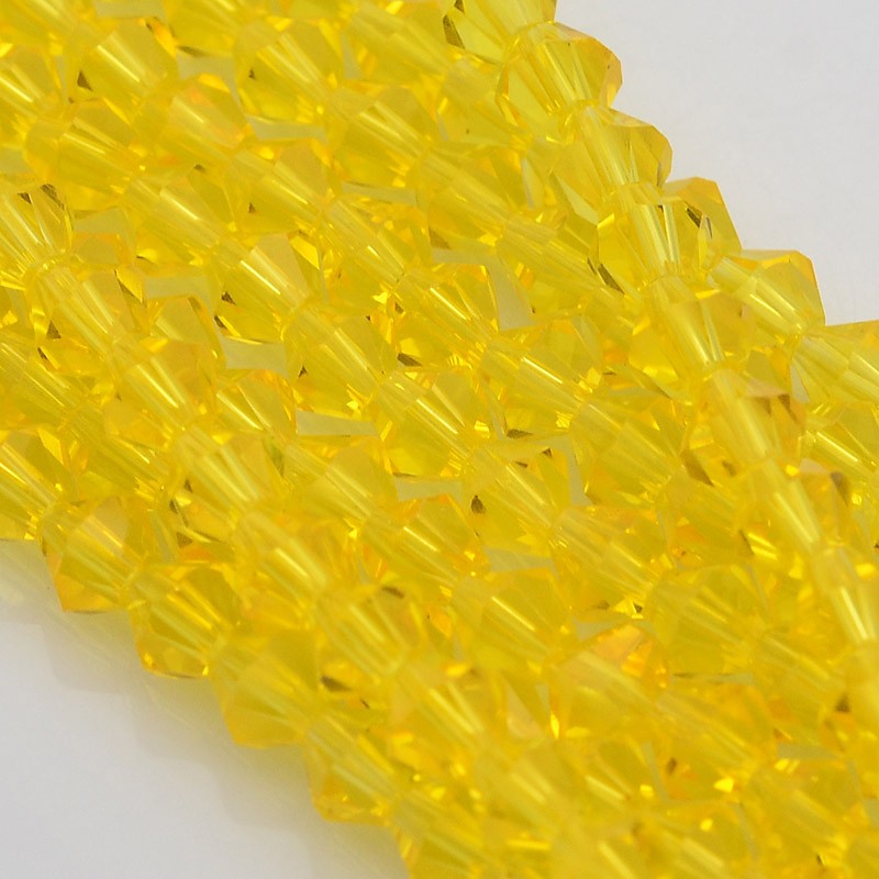 PandaHall Faceted Bicone Glass Beads Strands, Yellow, 4x4mm, Hole: 1mm; about 120pcs/strand, 18.1" Glass Bicone Yellow