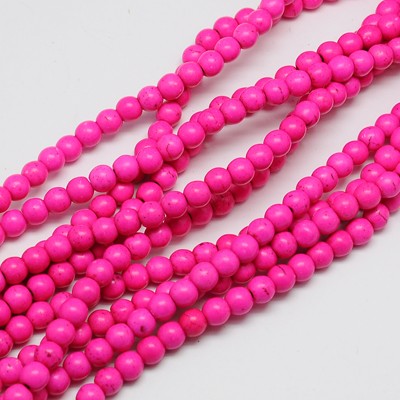 PandaHall 1 Strand Dyed Fuchsia Round Synthetic Turquoise Beads Strands, 4mm, Hole: 1mm; about 110pcs/strand, 15.6" Synthetic Turquoise...