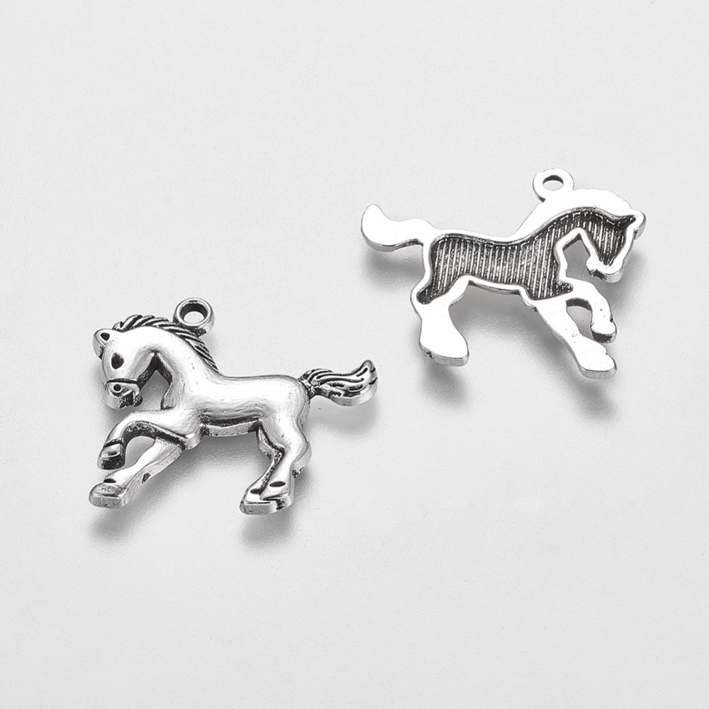 PandaHall Tibetan Style Horse Pendants, Lead Free, Antique Silver, 27x24x2mm, Hole: 2mm Alloy Horse