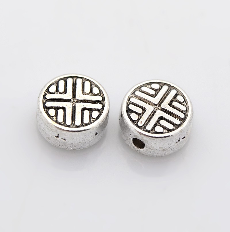 PandaHall Tibetan Silver Beads, Lead Free & Nickel Free & Cadmium Free, Flat Round, Antique Silver, about 6.3mm in diameter, 3.5 mm thick...