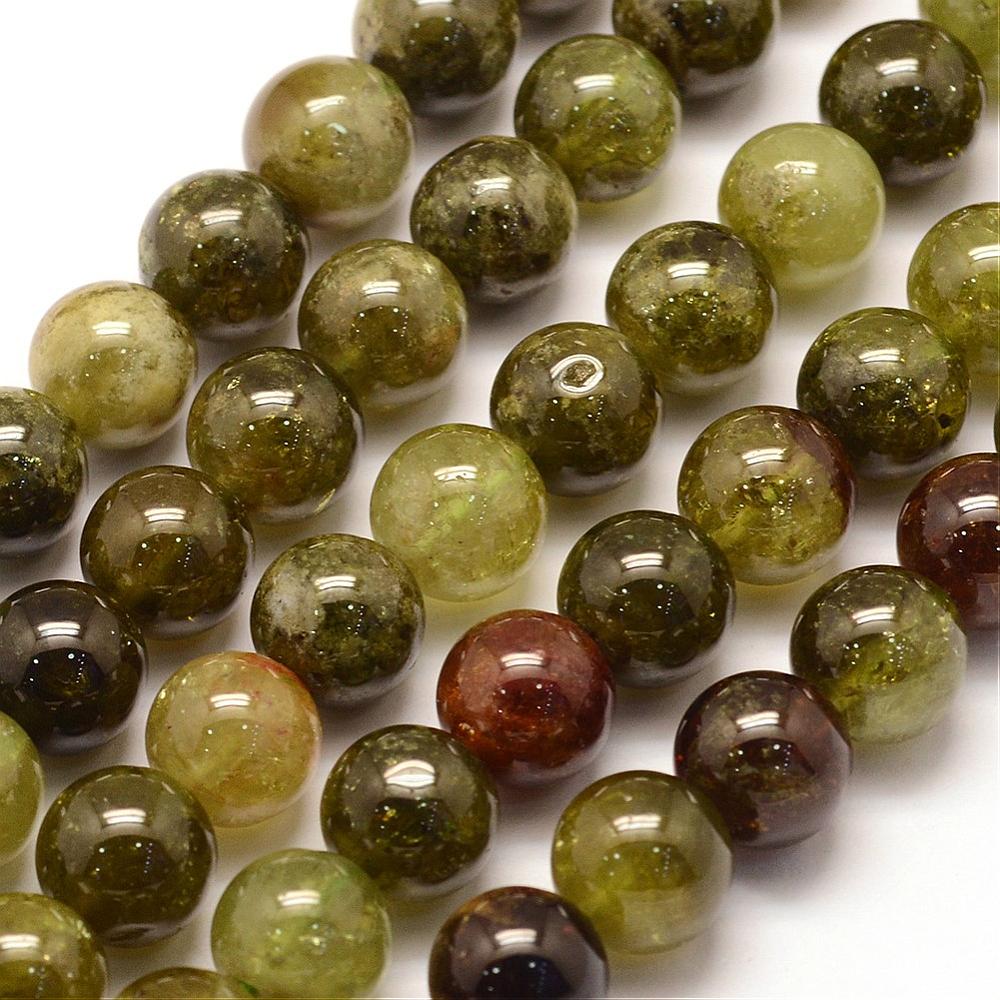 PandaHall Natural Green Garnet Bead Strands, Round, 8mm, Hole: 1mm; about 48pcs/strand, 15.3"(39cm) Garnet Round Green