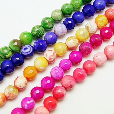 PandaHall Natural Fire Agate Beads Strands, Dyed, Faceted, Round, Mixed Color, 8mm, Hole: 1mm Fire Agate Round Multicolor