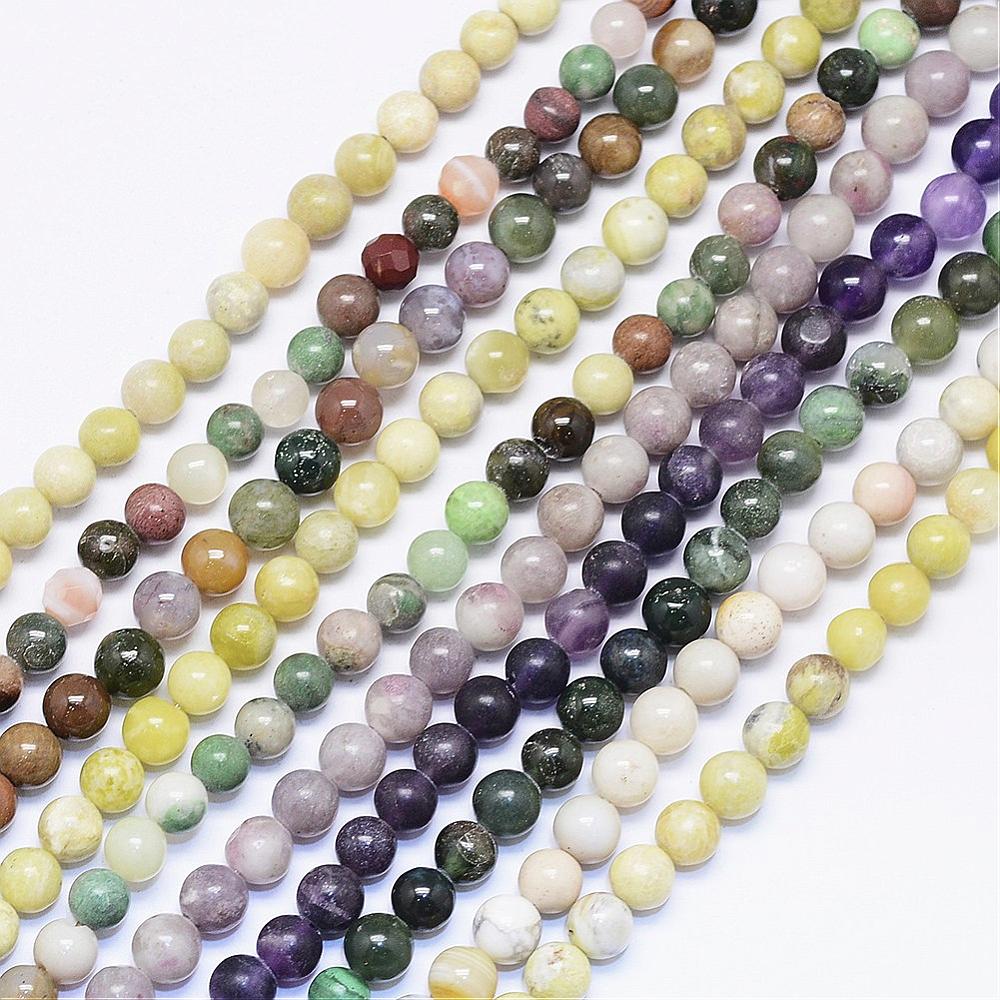 PandaHall Natural Assorted Stone Round Bead Strands, 5~6mm, Hole: 1mm; about 67pcs/strand, 15.55" Mixed Stone Round Multicolor