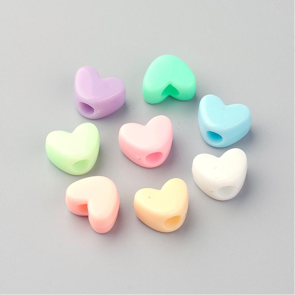 PandaHall Opaque Acrylic European Beads, Large Hole Beads, Heart, Mixed Color, 9x12x7mm, Hole: 4mm; about 1055pcs/500g Acrylic Heart...