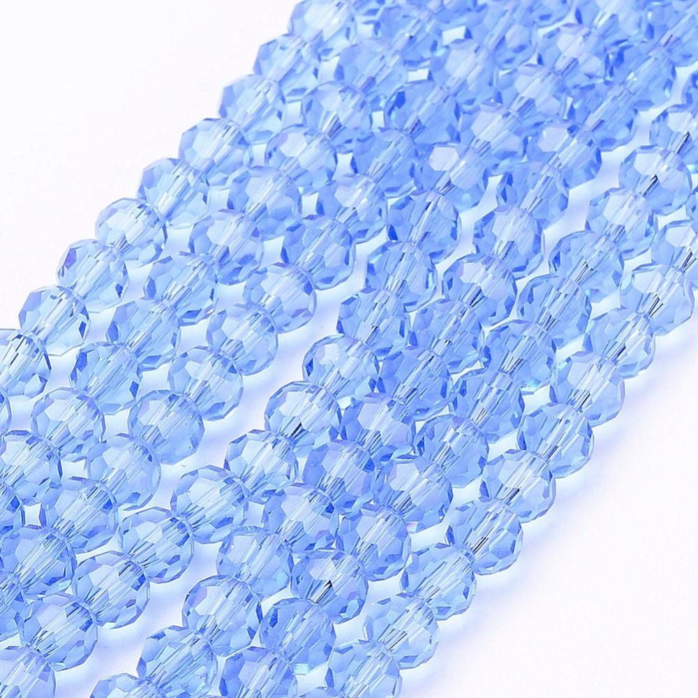 PandaHall Glass Beads Strands, Faceted, Round, LightSkyBlue, 4mm, Hole: 1mm; about 100pcs/strand, 13.7" Glass Round