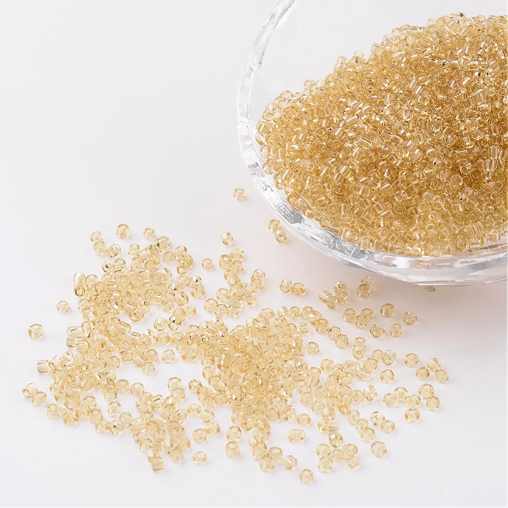 PandaHall 12/0 Glass Seed Beads, Transparent, Round, PaleGoldenrod, 2mm, Hole: 1mm; about 3100pcs/50g Glass Yellow
