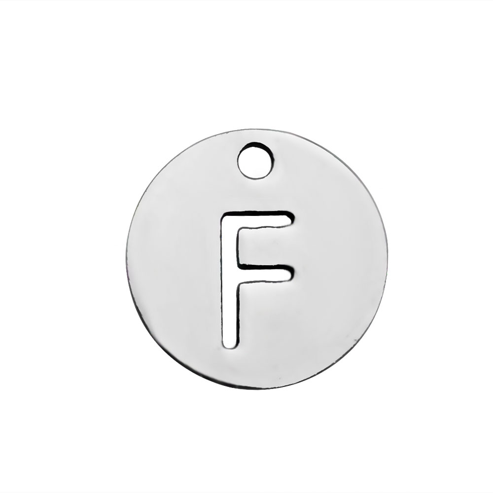 PandaHall 304 Stainless Steel Charms, Flat Round with Letter, Stainless Steel Color, Letter.F, 12x1mm, Hole: 1.5mm Stainless Steel Flat...