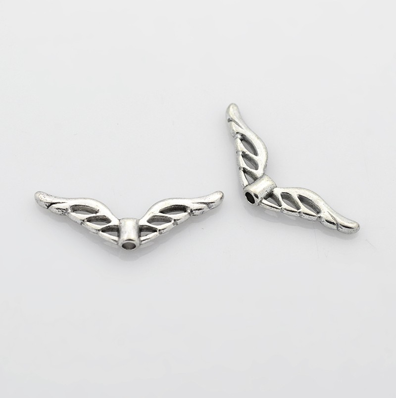 PandaHall Tibetan Silver Beads, Lead Free & Nickel Free & Cadmium Free, Wing, Antique Silver, about 22mm long, 8mm wide, 3mm thick, hole...