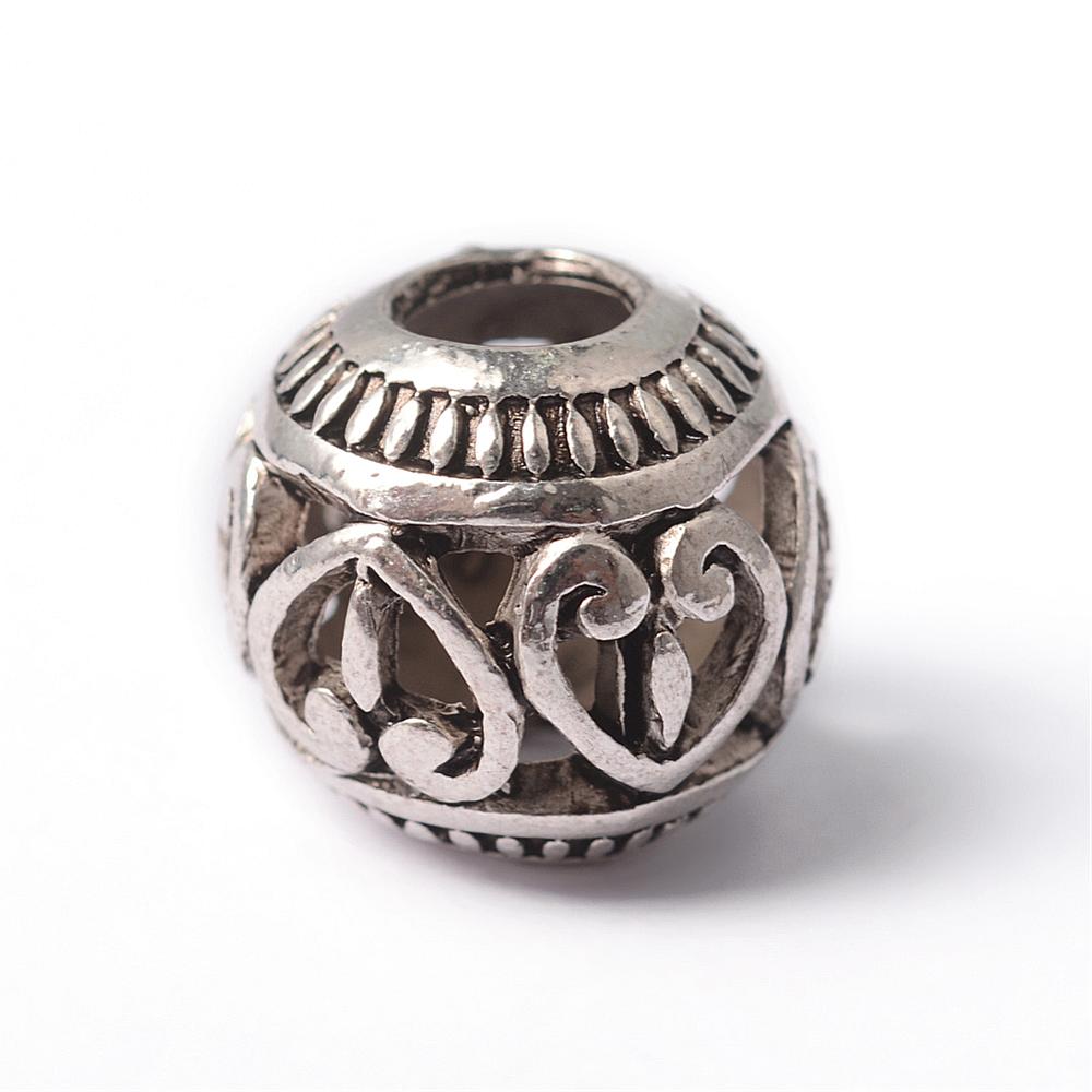 PandaHall Tibetan Style Alloy Beads, Rondelle with Heart, Antique Silver, 14.5x13mm, Hole: 6mm Alloy Rondelle