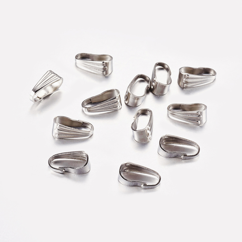 PandaHall 304 Stainless Steel Snap On Bails, Stainless Steel Color, 9x4x4mm Stainless Steel