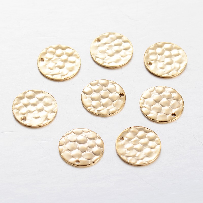 PandaHall Brass Flat Round Filigree Charms, Golden, 10x0.5mm, Hole: 1mm Brass Flat Round