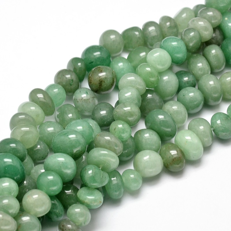 PandaHall Natural Green Aventurine Gemstone Nuggets Bead Strands, 6~10x9~12x8~10mm, Hole: 1mm; about 15.3"~15.7" Green Aventurine Nuggets