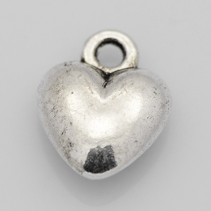 PandaHall Tibetan Style Zinc Alloy Charms, Double-sided Heart, Lead Free, Antique Silver, 12x9.5x4mm, Hole: 2mm Alloy Heart
