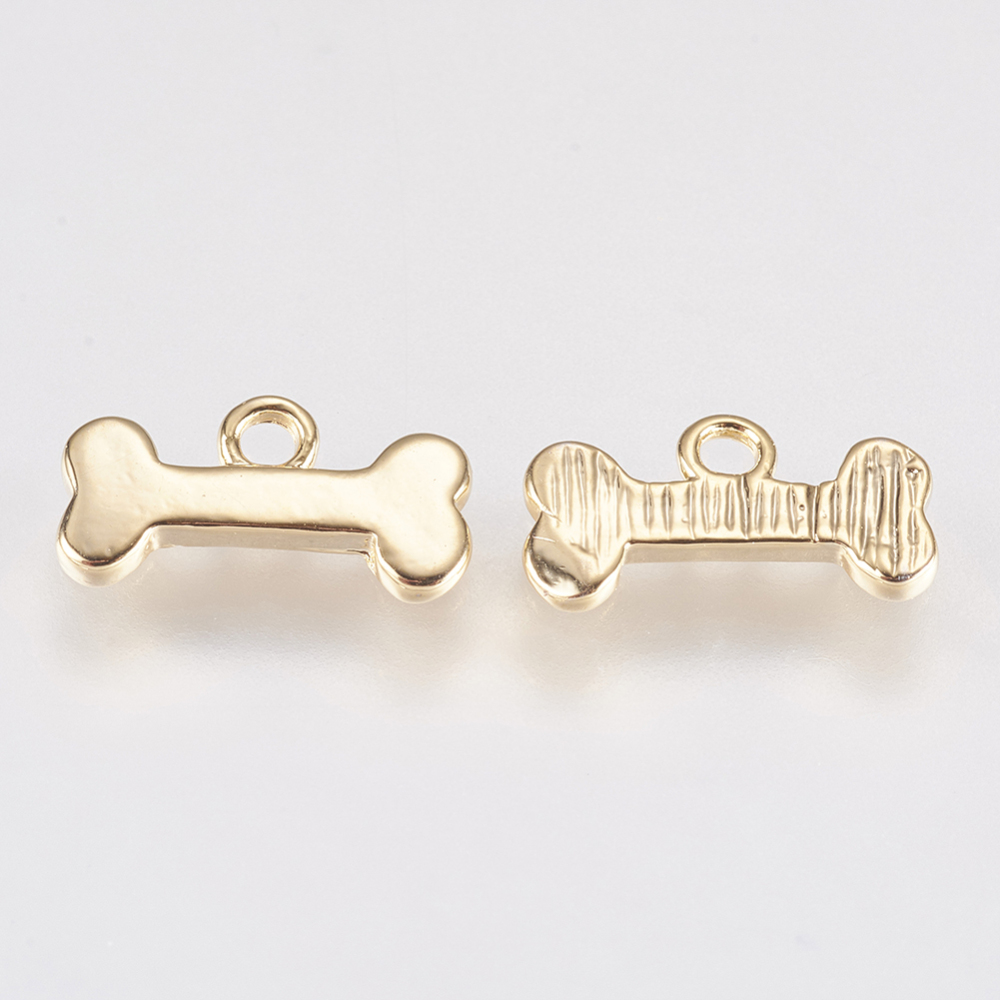 PandaHall Brass Pendants, Bone, Real Gold Plated, 5x10x1mm, Hole: 1mm Brass Others