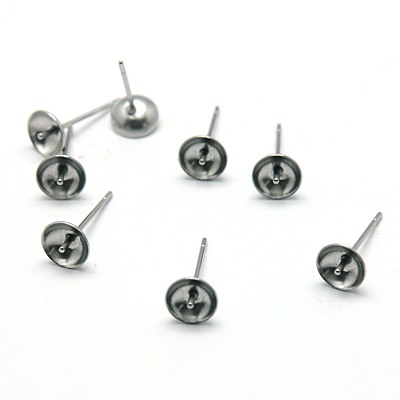 PandaHall 304 Stainless Steel Stud Earring Findings, Stainless Steel Color, 14x6mm, Pin: 0.4mm Stainless Steel