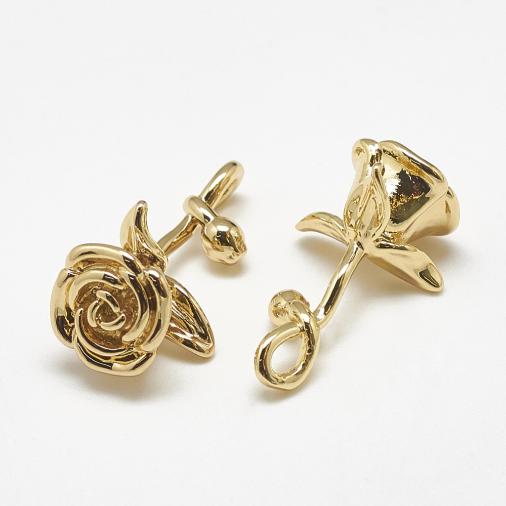 PandaHall Brass Pendants, Rose, Real Gold Plated, 21x11x11mm, Hole: 2.5x1mm Brass Flower