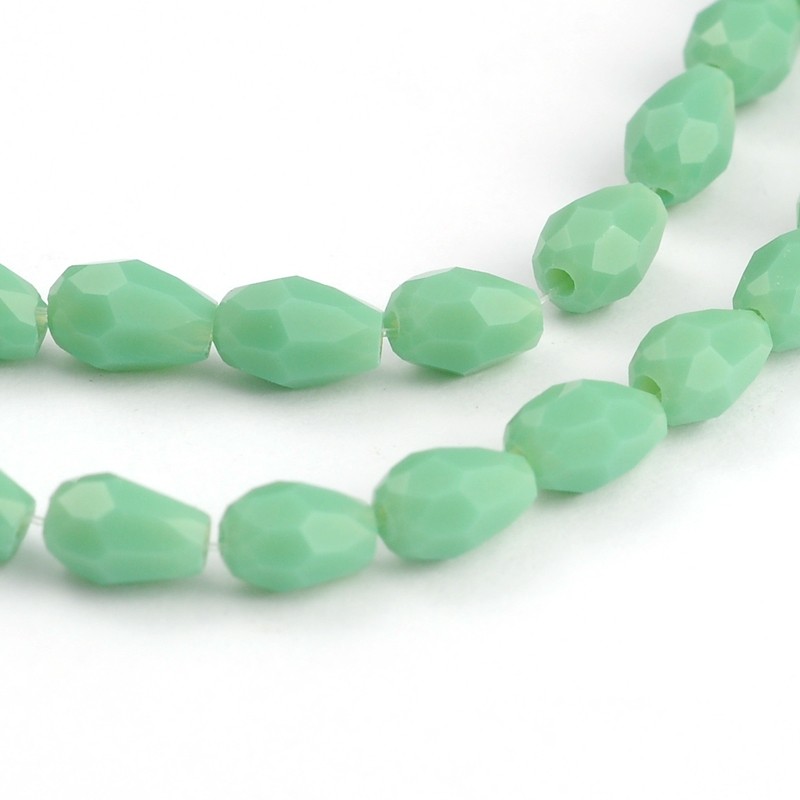 PandaHall Faceted Drop Glass Bead Strands, MediumAquamarine, 5x3mm, Hole: 1mm; about 100pcs/strand, 19" Glass Drop Green
