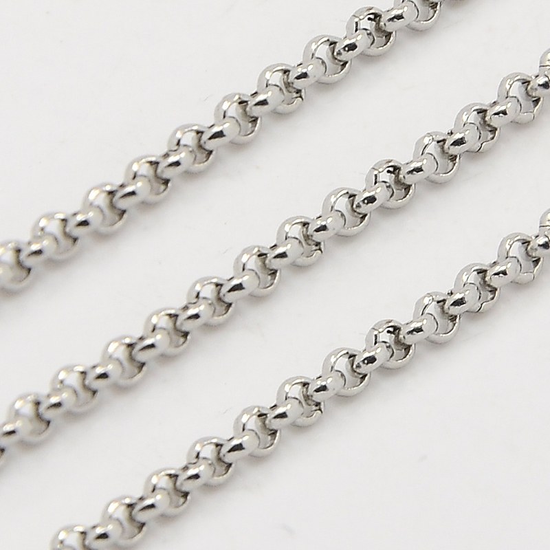 PandaHall 304 Stainless Steel Rolo Chains, Stainless Steel Color, 2x1.8mm Stainless Steel