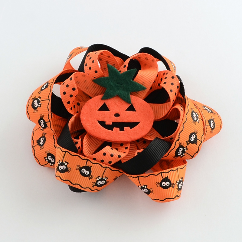 PandaHall Halloween Grosgrain Flower Alligator Hair Clips, with Iron Clips and Pumpkin, Platinum, DarkOrange, 107x107mm Polyester Orange