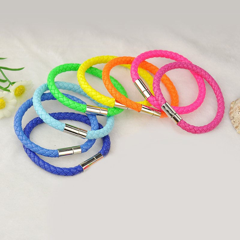 PandaHall Korea PU Twaist Braided Bracelet Markings, with Imitation Leathers and Brass Findings, Mixed Color, 190~193x6mm Imitation Leather...