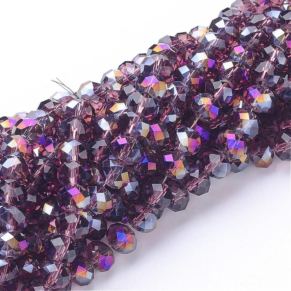 PandaHall Electroplate Glass Faceted Rondelle Beads Strands, Half Plated, MediumPurple, 8x5mm, Hole: 1mm; about 72pcs/strand, 16.5" Glass...