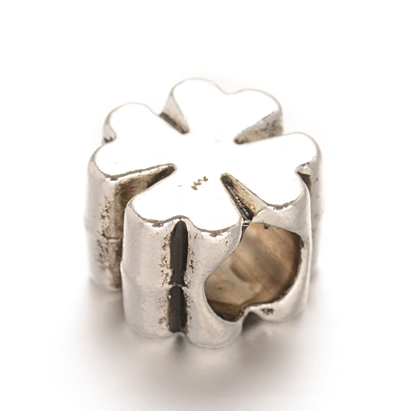 PandaHall Clover Large Hole Alloy European Beads, Lead Free & Cadmium Free, Antique Silver, 9x9.5x7mm, Hole: 4x5mm Alloy Clover