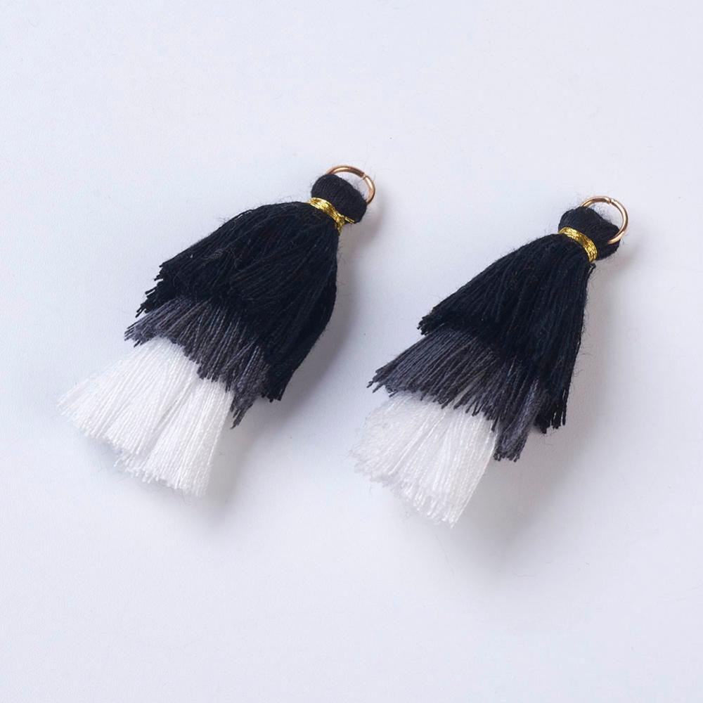 PandaHall Polyester Tassel Pendants, with Findings, Golden, Black, 43~50x14~24mm, Hole: 5mm Polyester Black