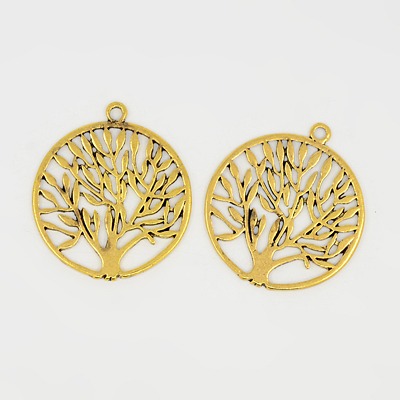 PandaHall Tibetan Style Zinc Alloy Pendants, Tree of Life Charm, Cadmium Free & Nickel Free & Lead Free, Antique Golden, 43x38x1.5mm, Hole...