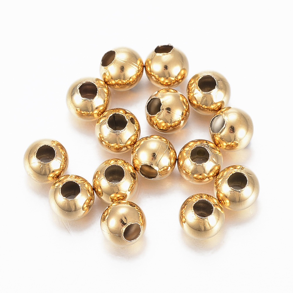 PandaHall 304 Stainless Steel Beads, Round, Golden, 5x4.5mm, Hole: 2mm Stainless Steel Round
