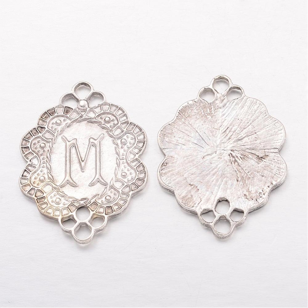 PandaHall Antique Silver Zinc Alloy Flower Links, Chandelier Components, Lead Free and Cadmium Free, Size: about 40mm long, 28mm wide, 2mm...